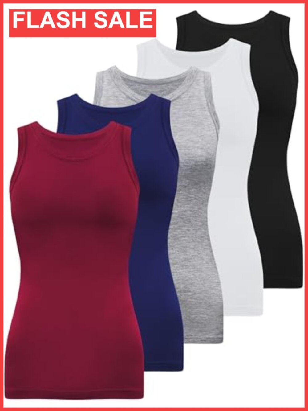 Crewneck Tank Tops Sleeveless Slim Fit High Neck 5 Pack Womens Tops